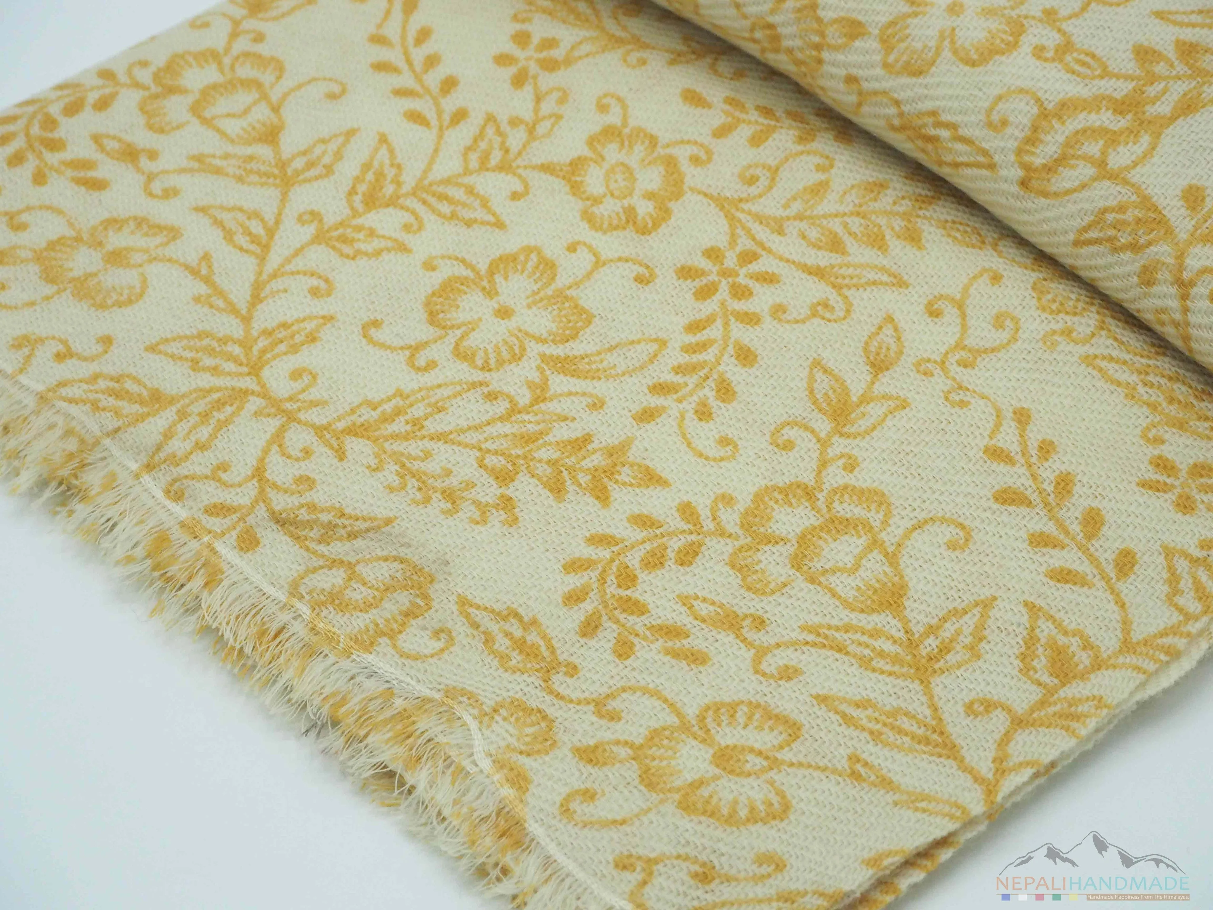 100% Cashmere Yellow Hibiscus Pashmina Shawl/Scarf