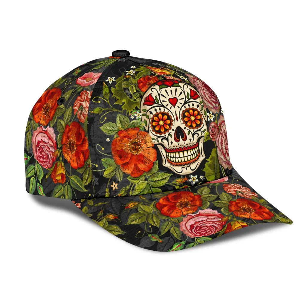 3D Baseball Cap Hat With Skull Flower Patter Skull Cap Hat For Her Women Skull Cap Hat