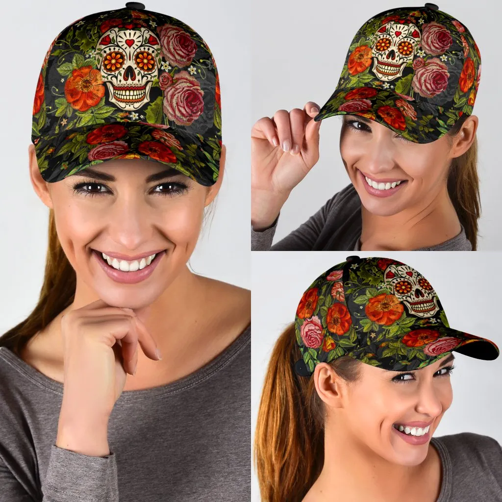 3D Baseball Cap Hat With Skull Flower Patter Skull Cap Hat For Her Women Skull Cap Hat