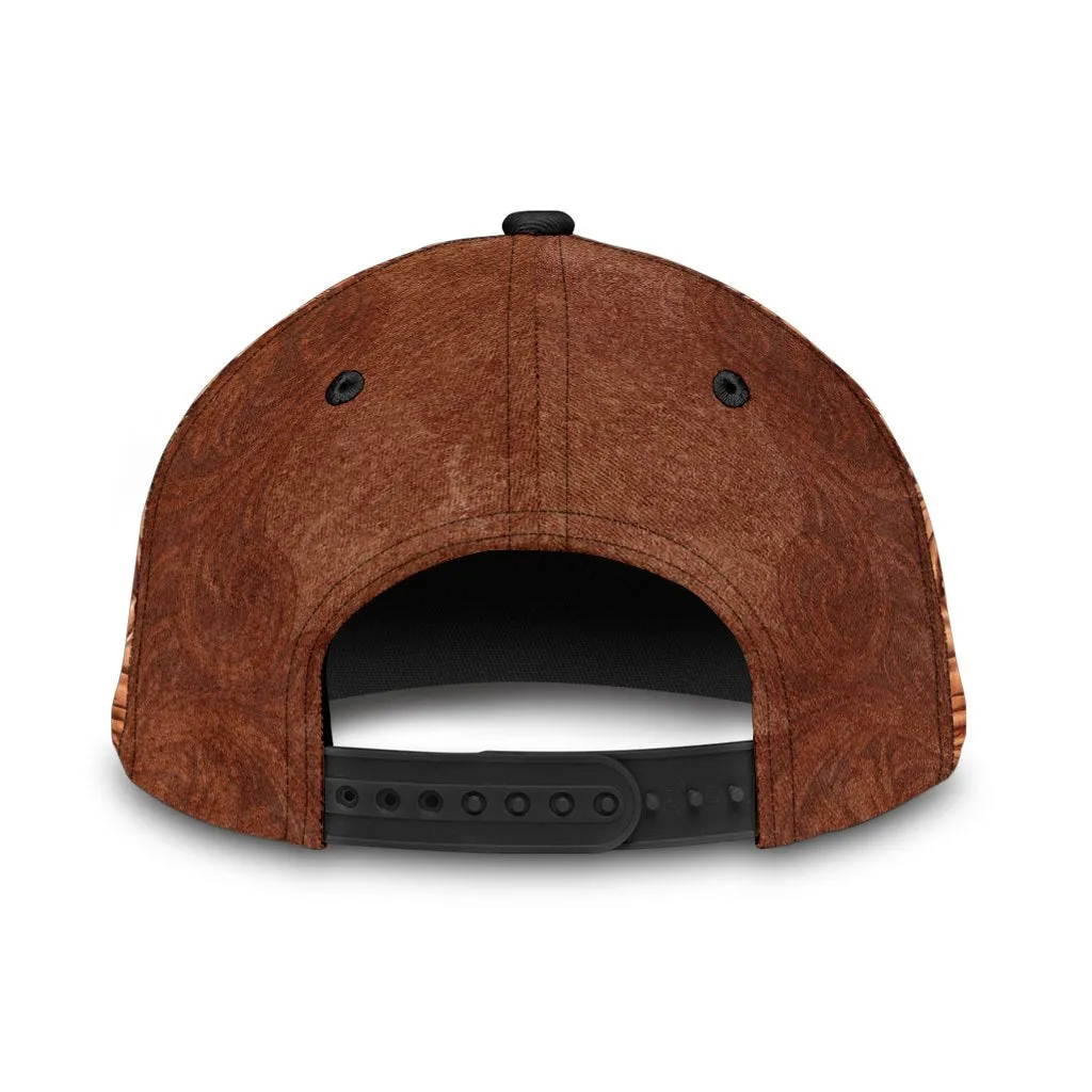 3D Skull Classic Cap Hat Brown Leather Pattern Skull On Cap Hat For Him Her