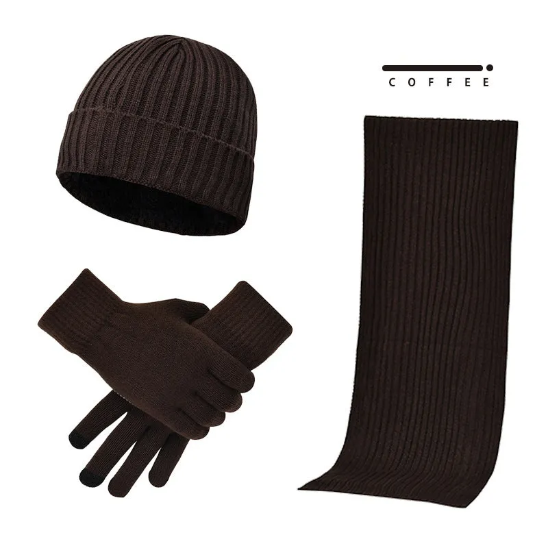 3pcs Knitted Woolen Thickened Scarf Hat Gloves Warm Set for Women Men