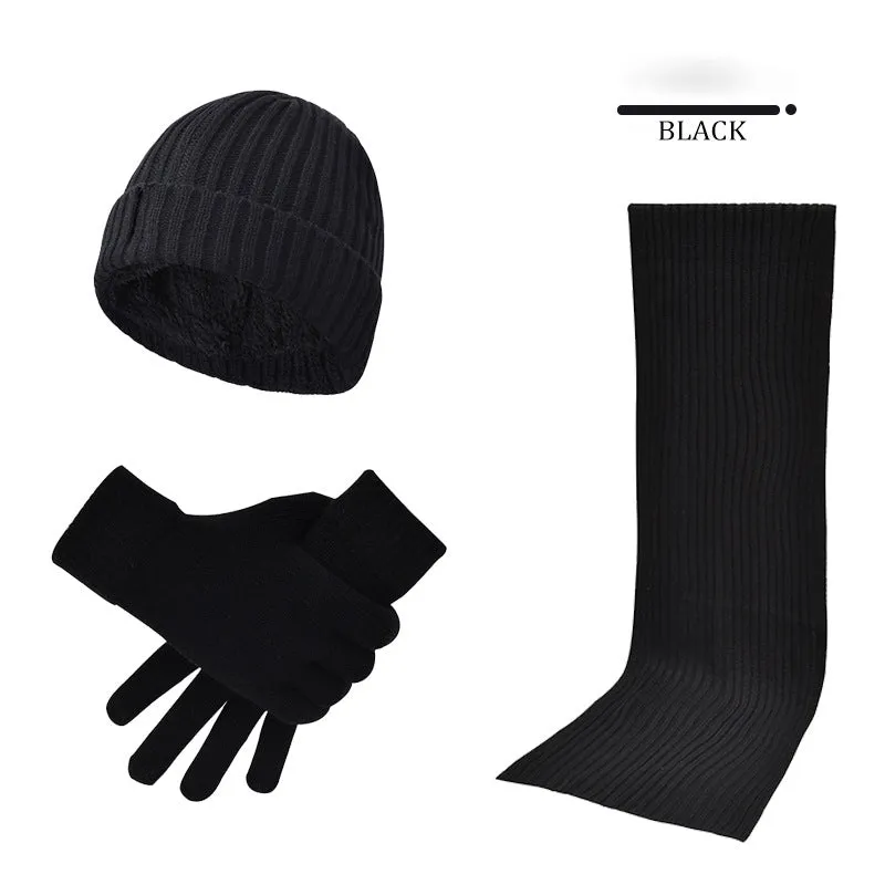 3pcs Knitted Woolen Thickened Scarf Hat Gloves Warm Set for Women Men