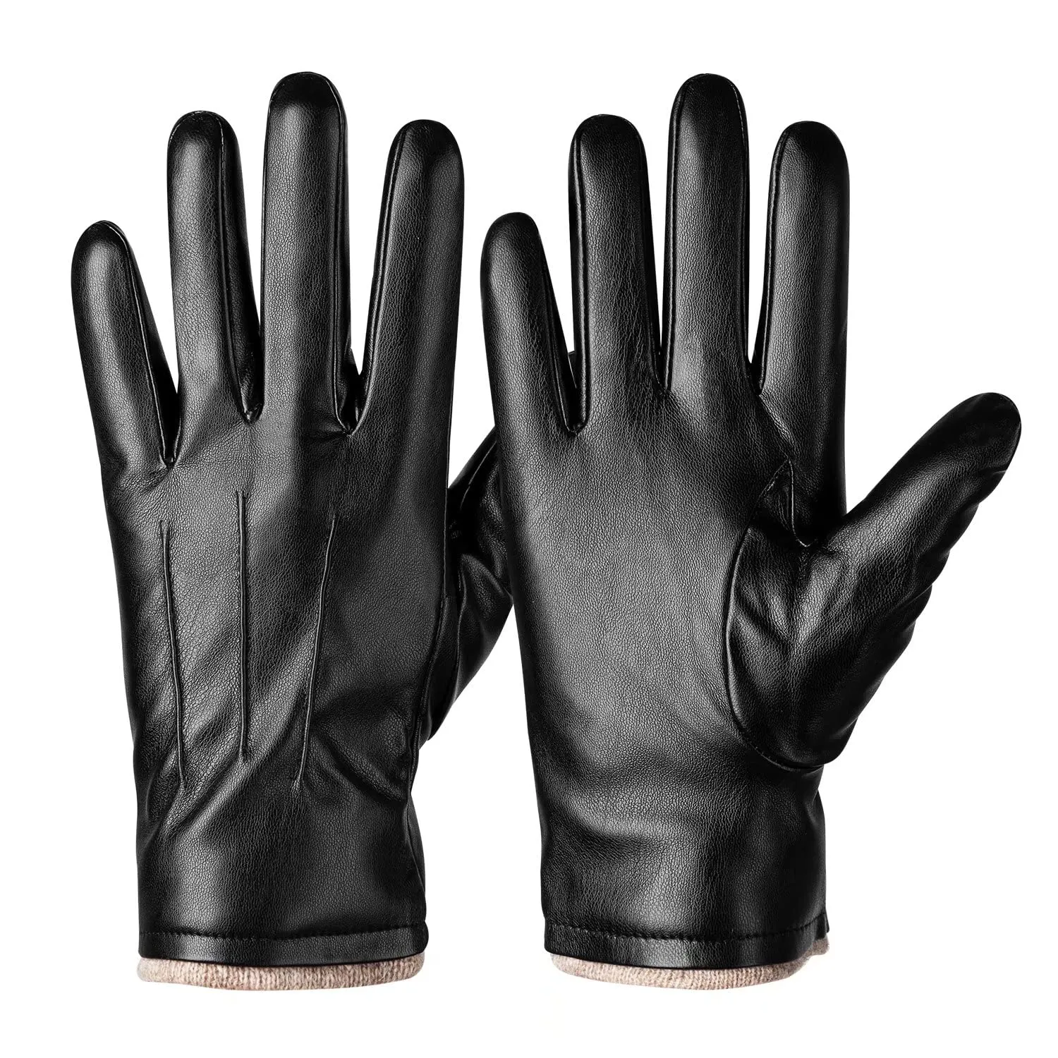 Alepo Winter PU Leather Gloves For Men, Warm Thermal Touchscreen Texting Typing Dress Driving Motorcycle Gloves With Wool Lining (Black-M)