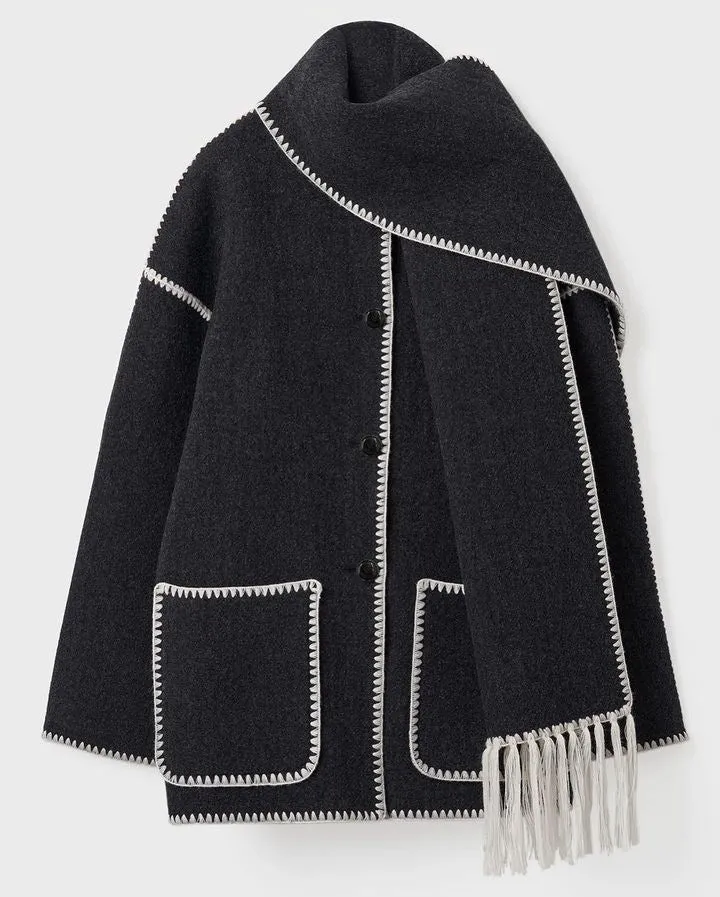 Autumn/Winter New Fashion Woollen Jacket with Scarf Tassels