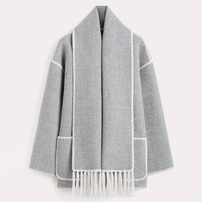 Autumn/Winter New Fashion Woollen Jacket with Scarf Tassels