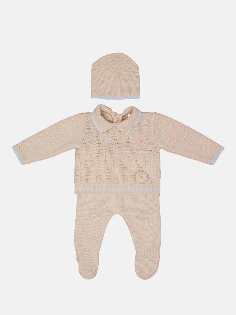 Baby Boy New Santiago Collection Knitted 3 piece set - Beige