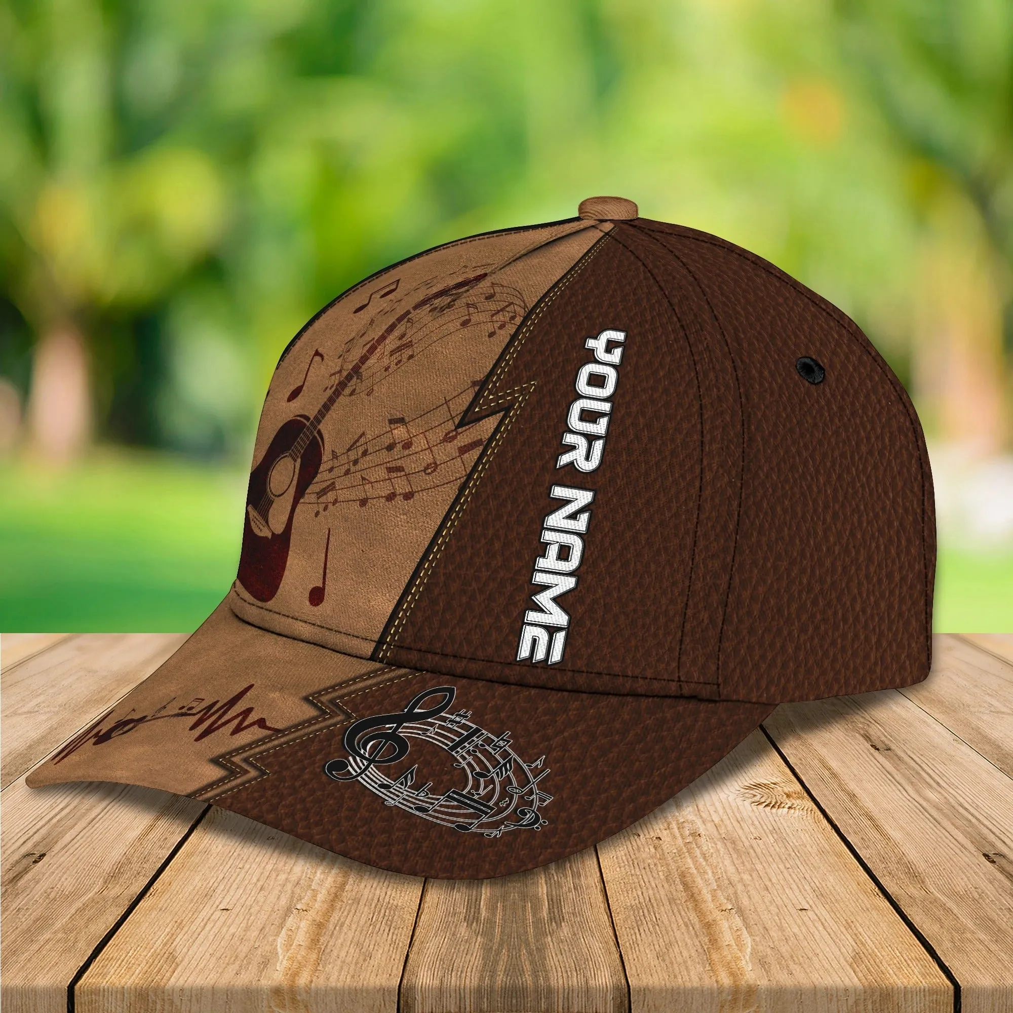 Baseball Guitar Cap Hat For Travel Summer, Guitar Cap Leather Brown Pattern, Best Gift To Guitarist