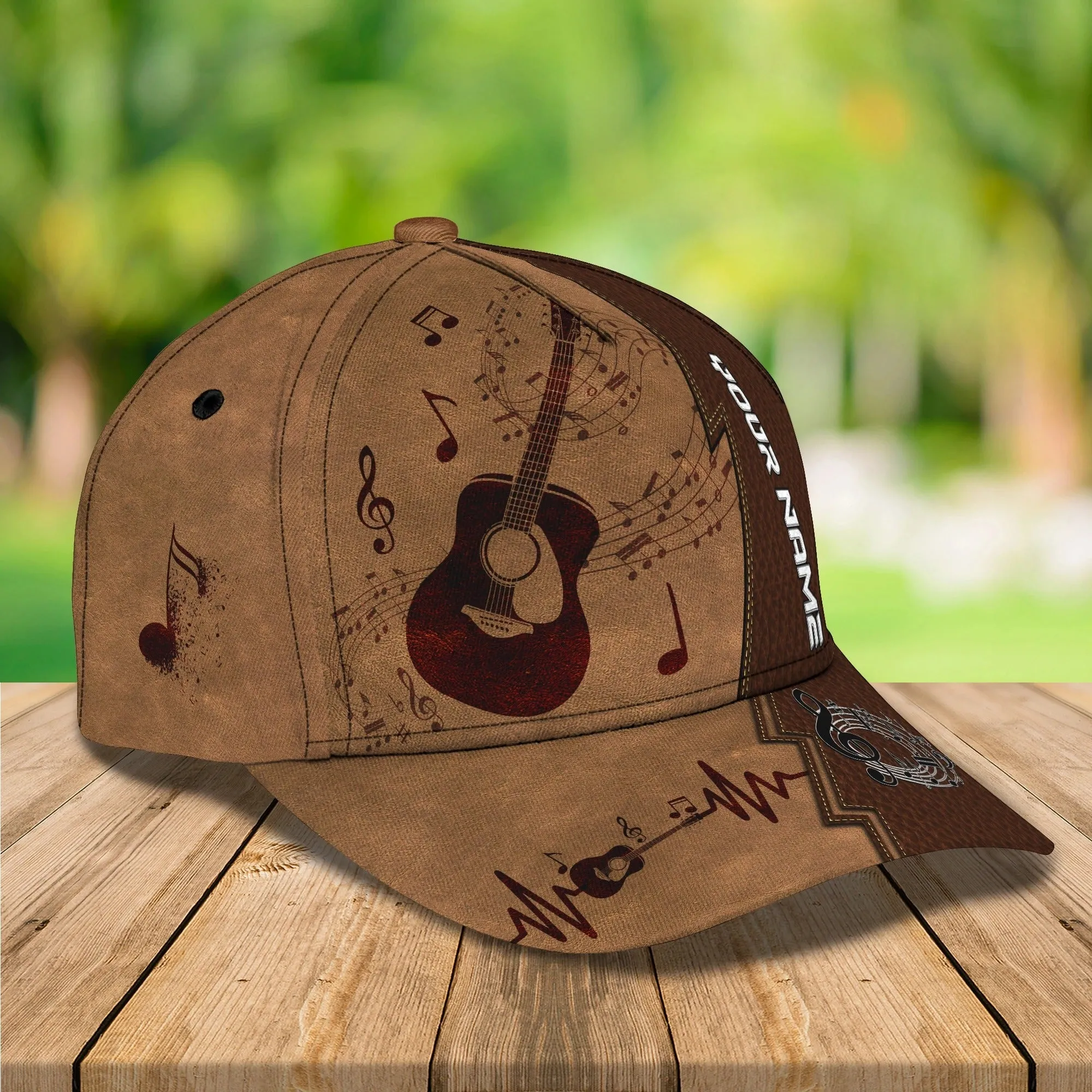 Baseball Guitar Cap Hat For Travel Summer, Guitar Cap Leather Brown Pattern, Best Gift To Guitarist