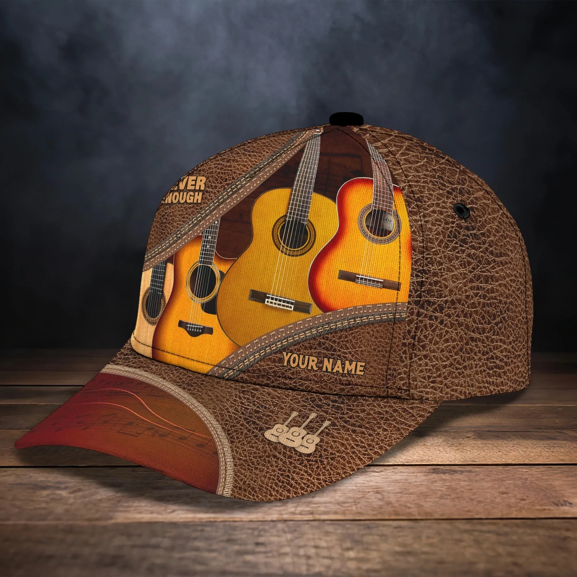 Baseball Guitar Cap Hat For Travel Summer, Guitar Cap Leather Brown Pattern, Best Gift To Guitarist