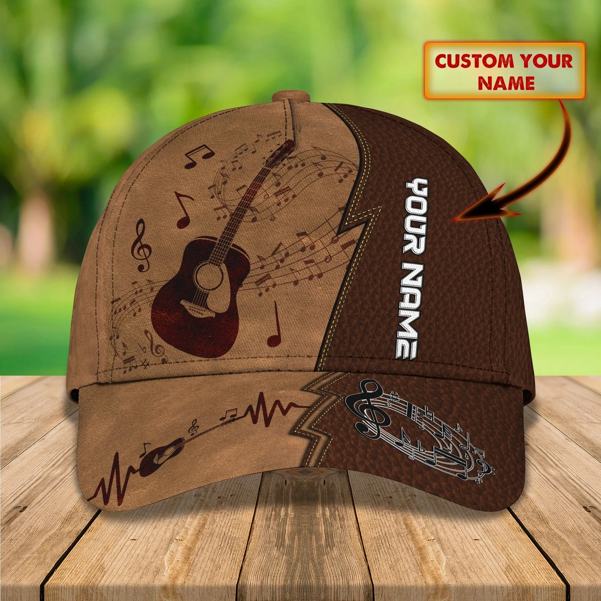 Baseball Guitar Cap Hat For Travel Summer, Guitar Cap Leather Brown Pattern, Best Gift To Guitarist