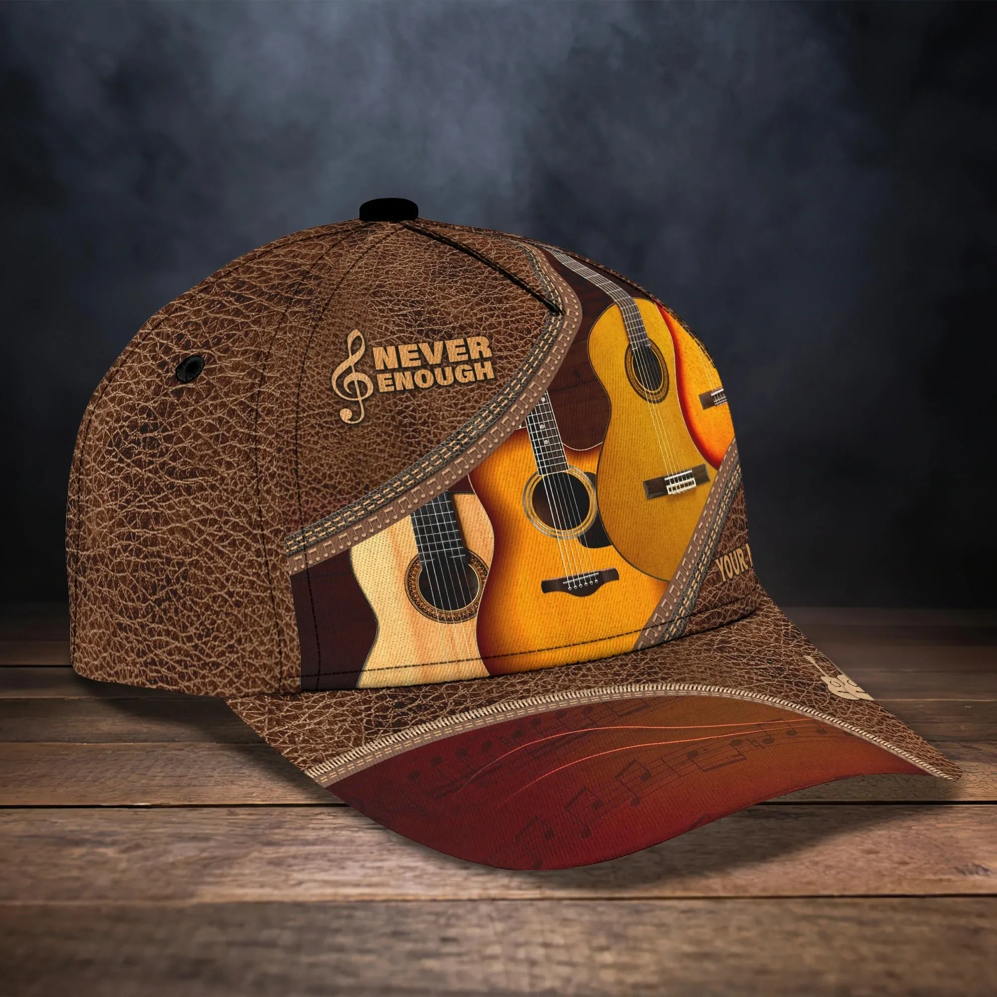 Baseball Guitar Cap Hat For Travel Summer, Guitar Cap Leather Brown Pattern, Best Gift To Guitarist