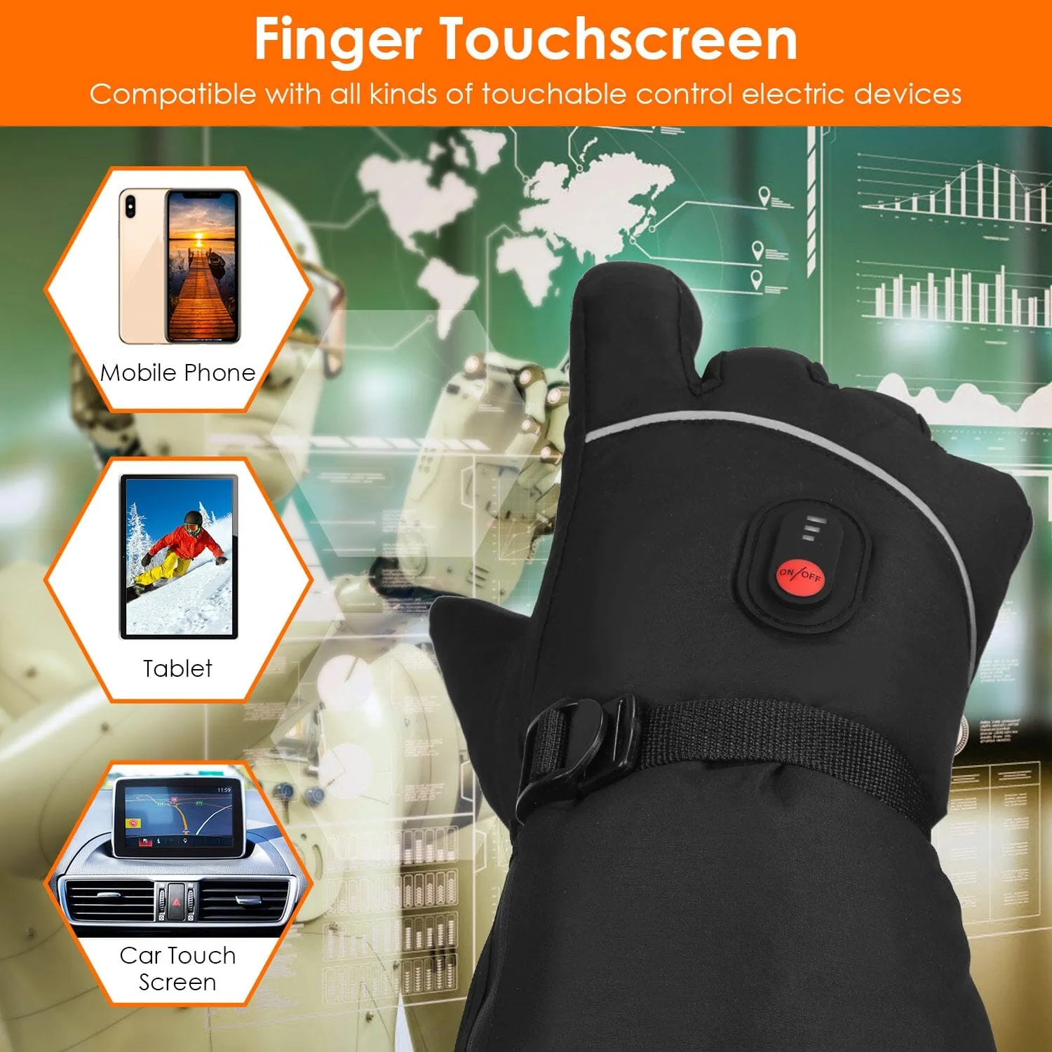 Battery Powered USB Touchscreen Thermal Gloves