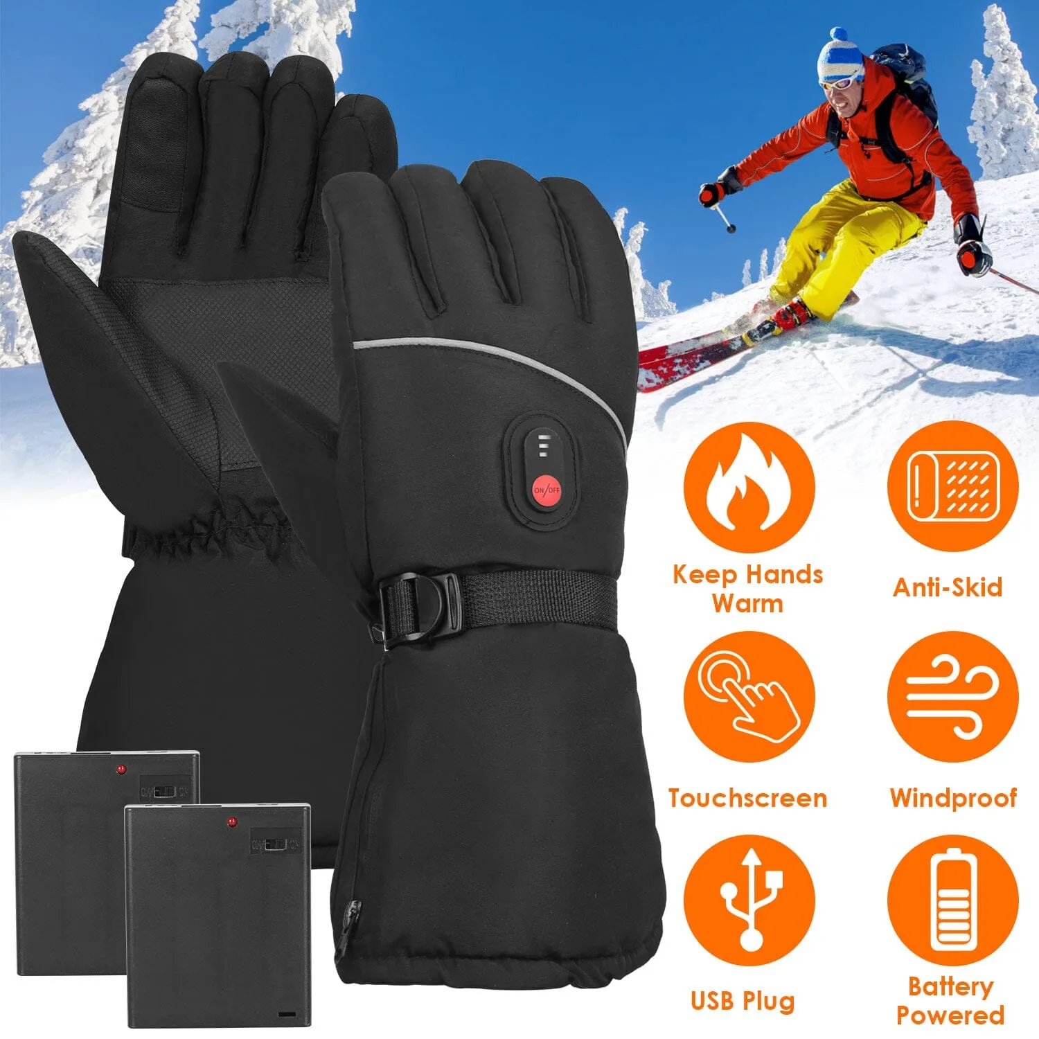 Battery Powered USB Touchscreen Thermal Gloves