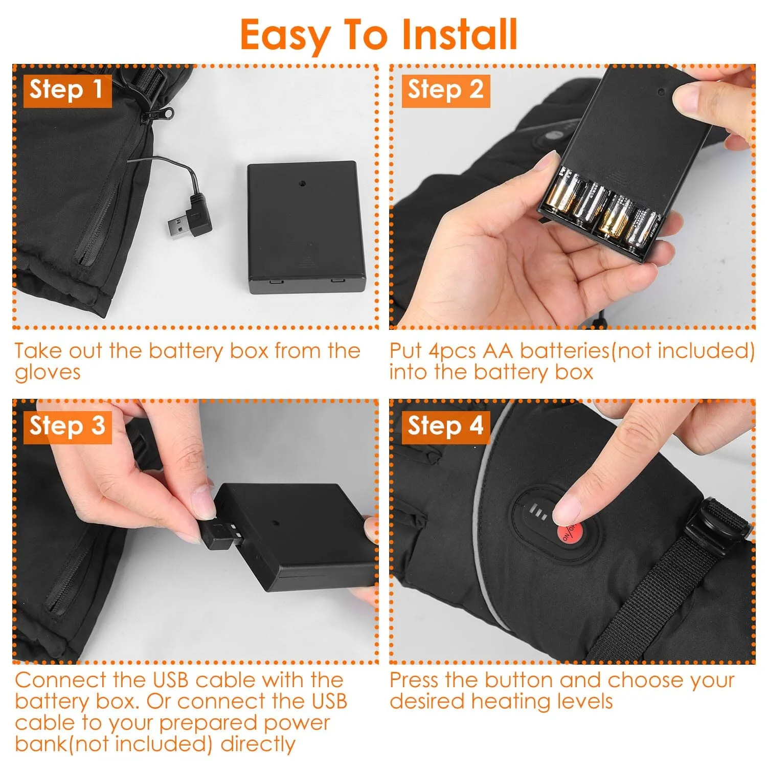 Battery Powered USB Touchscreen Thermal Gloves