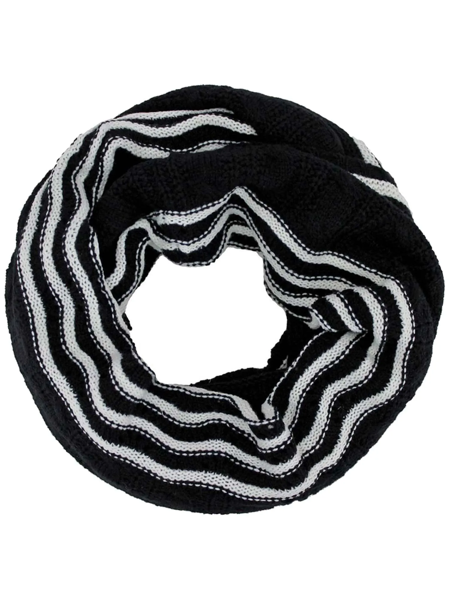 Black & White Striped Cable Knit Unisex Winter Infinity Scarf