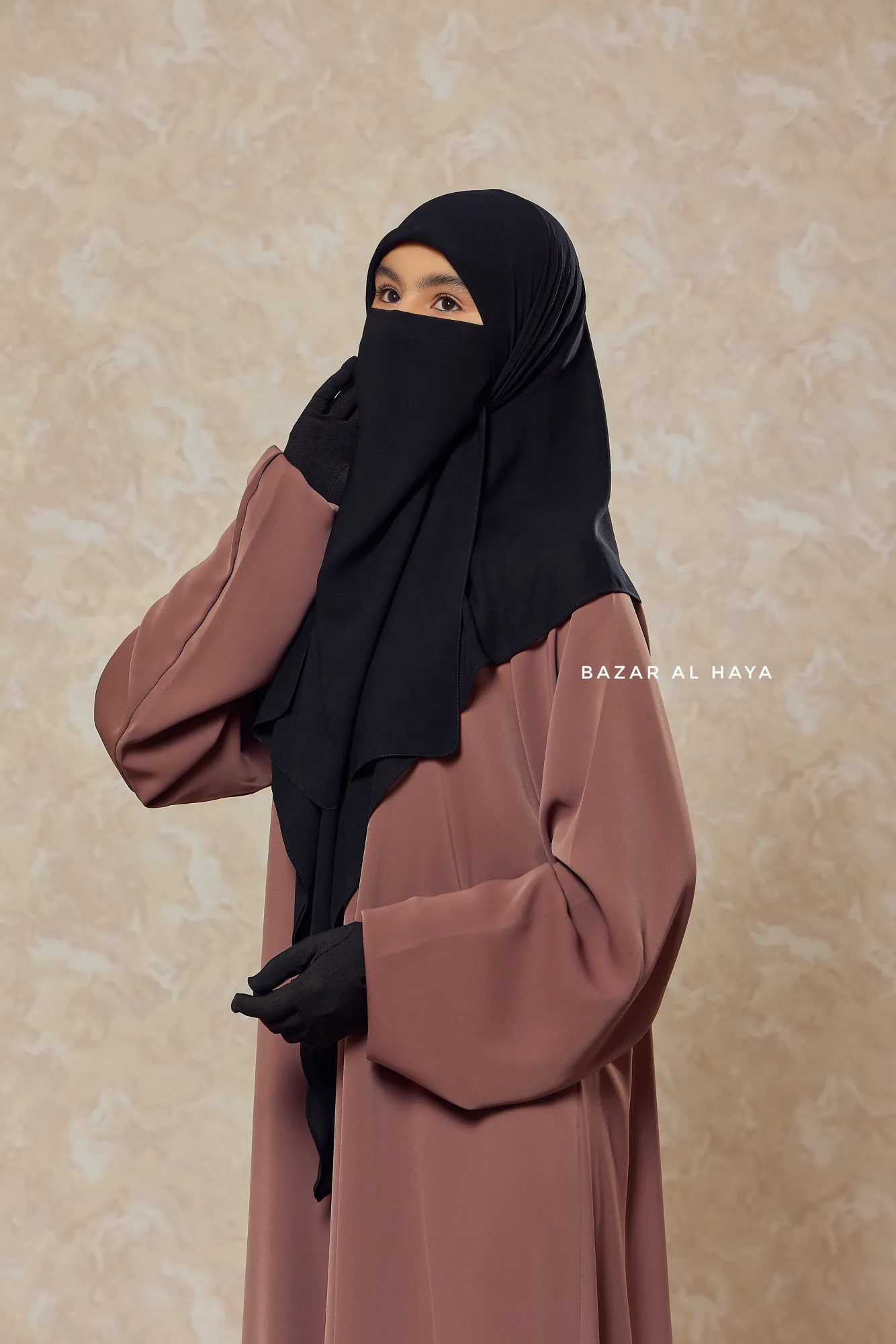 Black Square Scarf With Half Niqab Set - Super Breathable - Medium