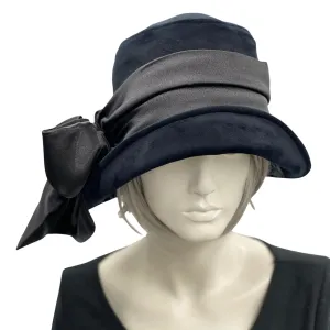 Black Velvet Cloche Hat with Satin Bow Scarf | The Eleanor