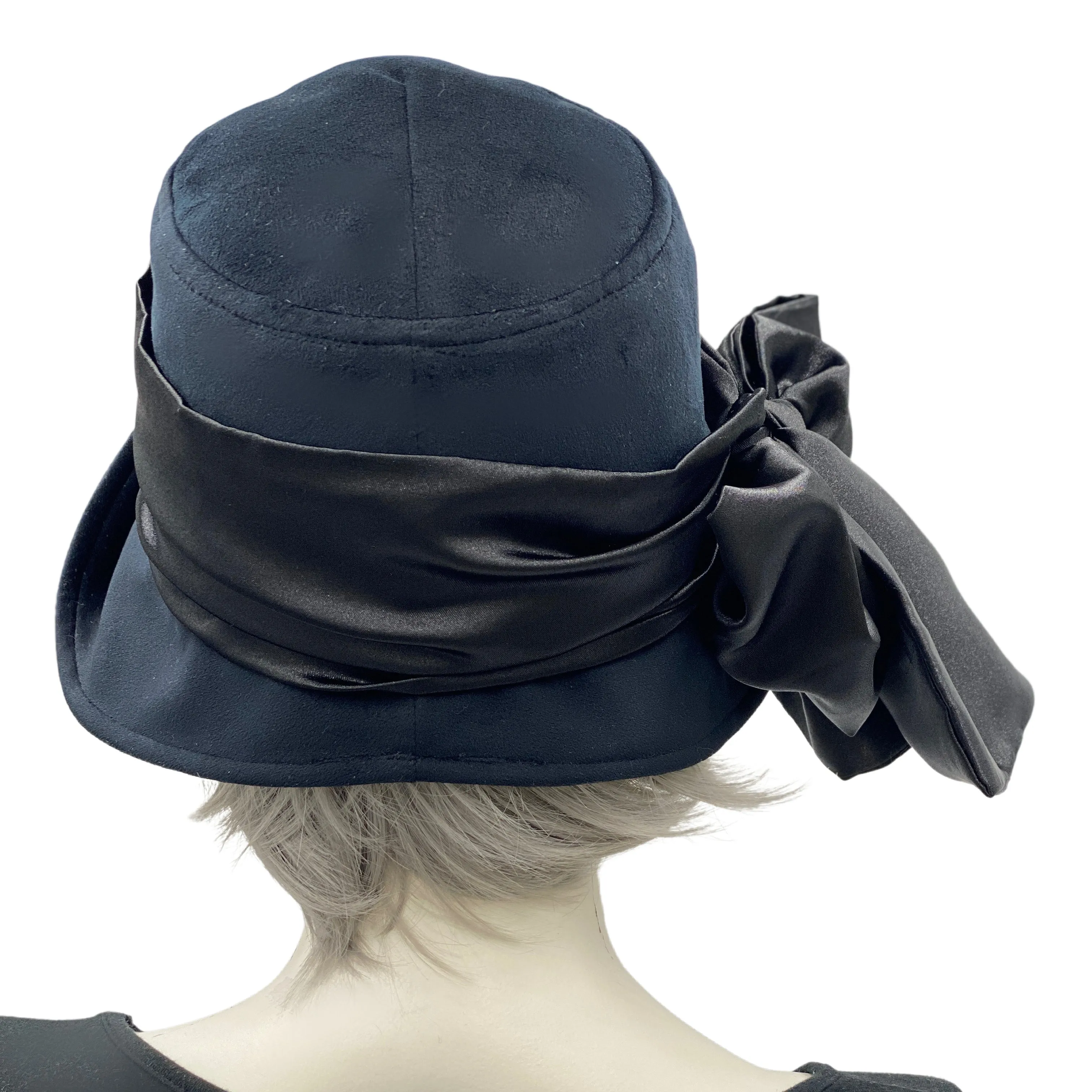 Black Velvet Cloche Hat with Satin Bow Scarf | The Eleanor