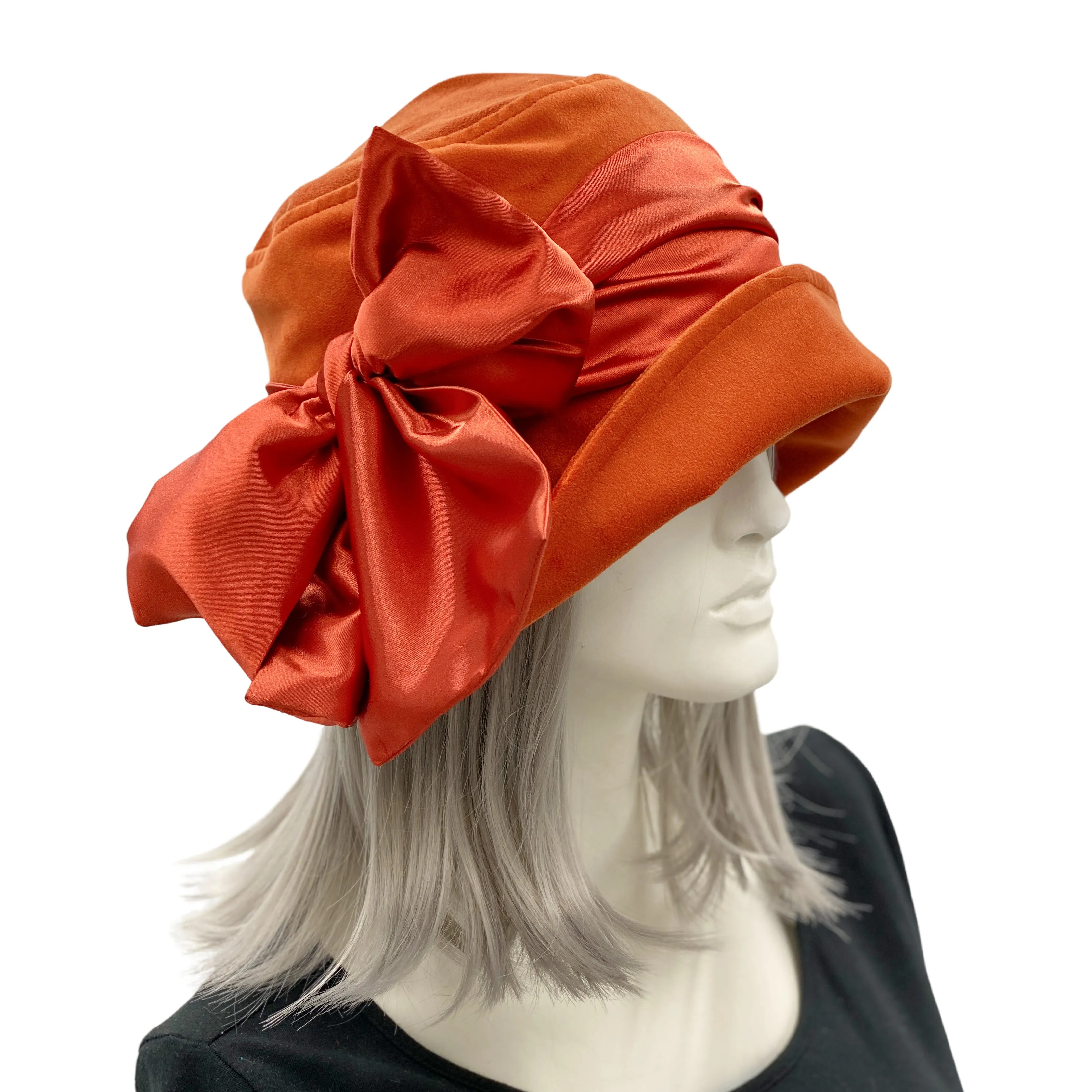 Black Velvet Cloche Hat with Satin Bow Scarf | The Eleanor