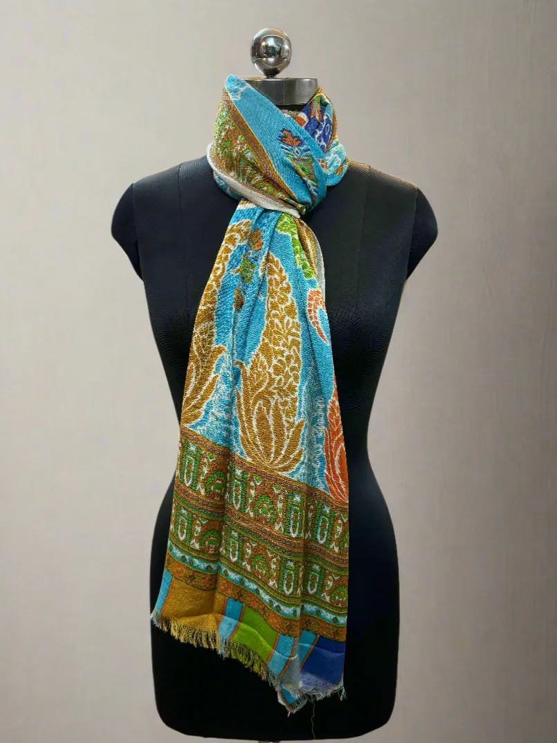 Blue and Green Luxurious Pure Pashmina Scarf