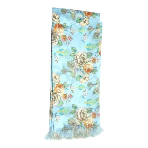 Blue Floral Printed Scarf With Pocket Square