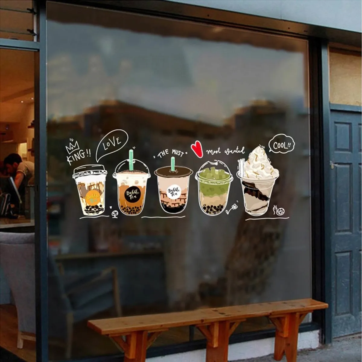 Boba Store Decorative Static Glass Film Cling Non-Adhesive