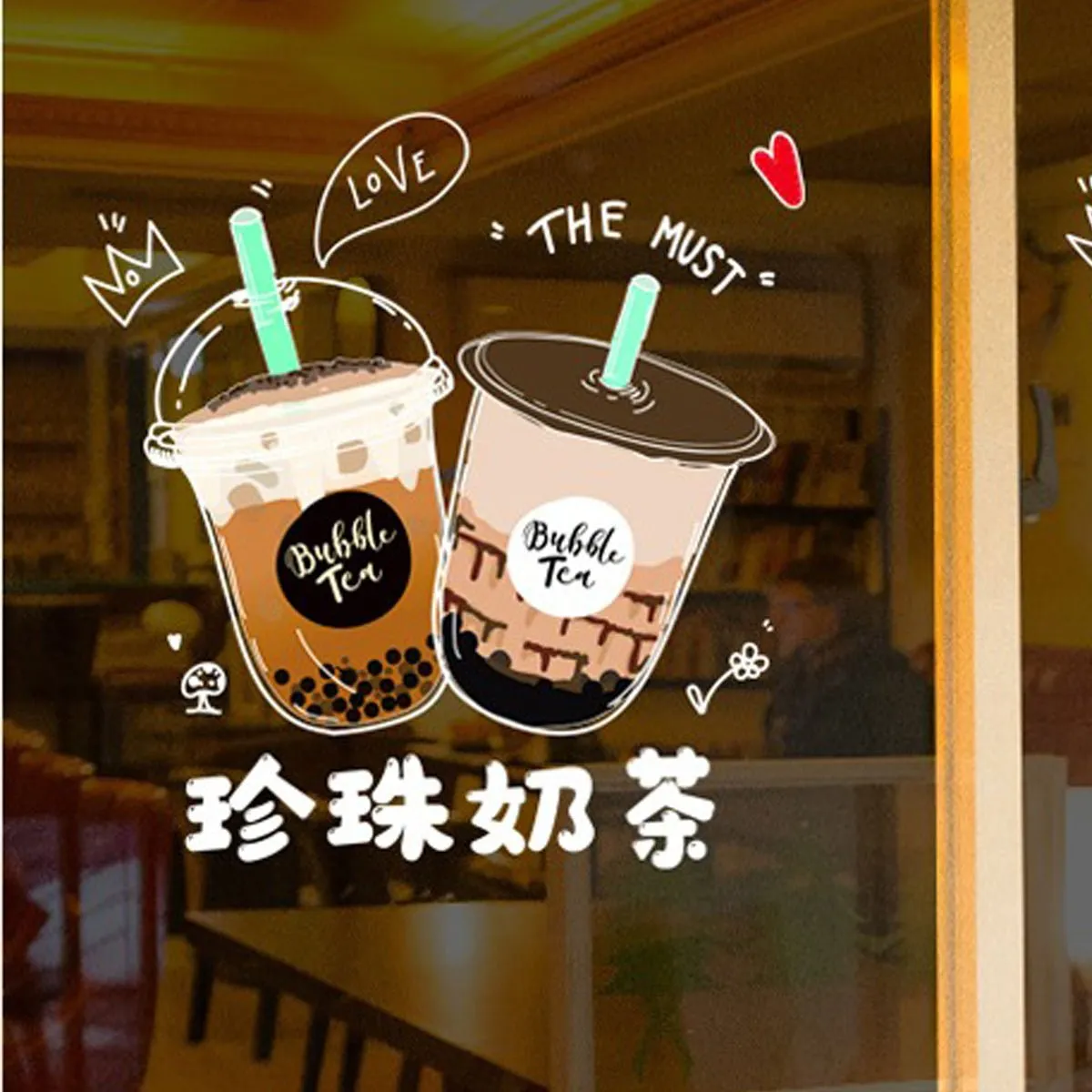 Boba Store Decorative Static Glass Film Cling Non-Adhesive