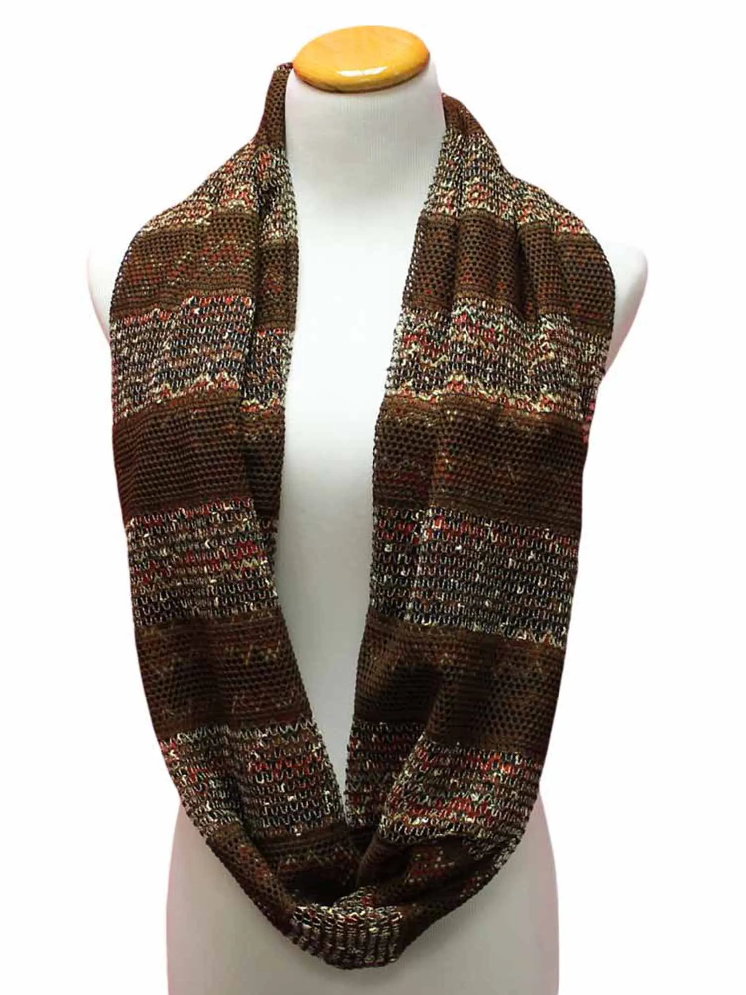 Brown Two-Tone Knit Infinity Scarf