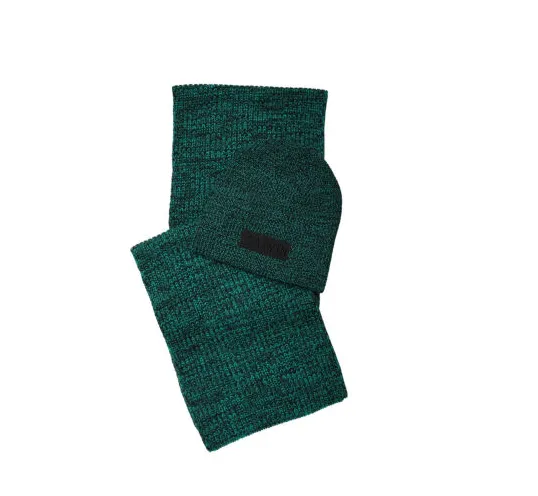 CALVIN KLEIN Men's Winter Knitted Scarf & Beanie Set with Logo in Green