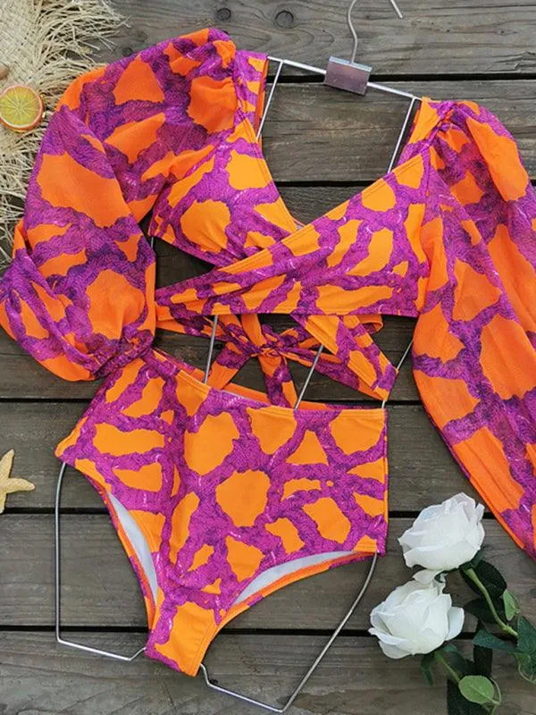 Chic Long Sleeve Printed Bikini Set for Ultimate Beach Style