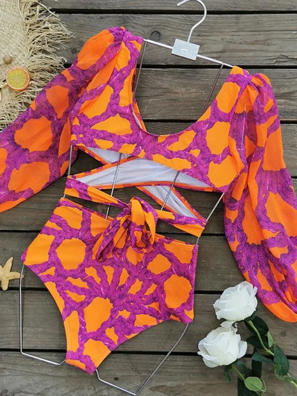 Chic Long Sleeve Printed Bikini Set for Ultimate Beach Style