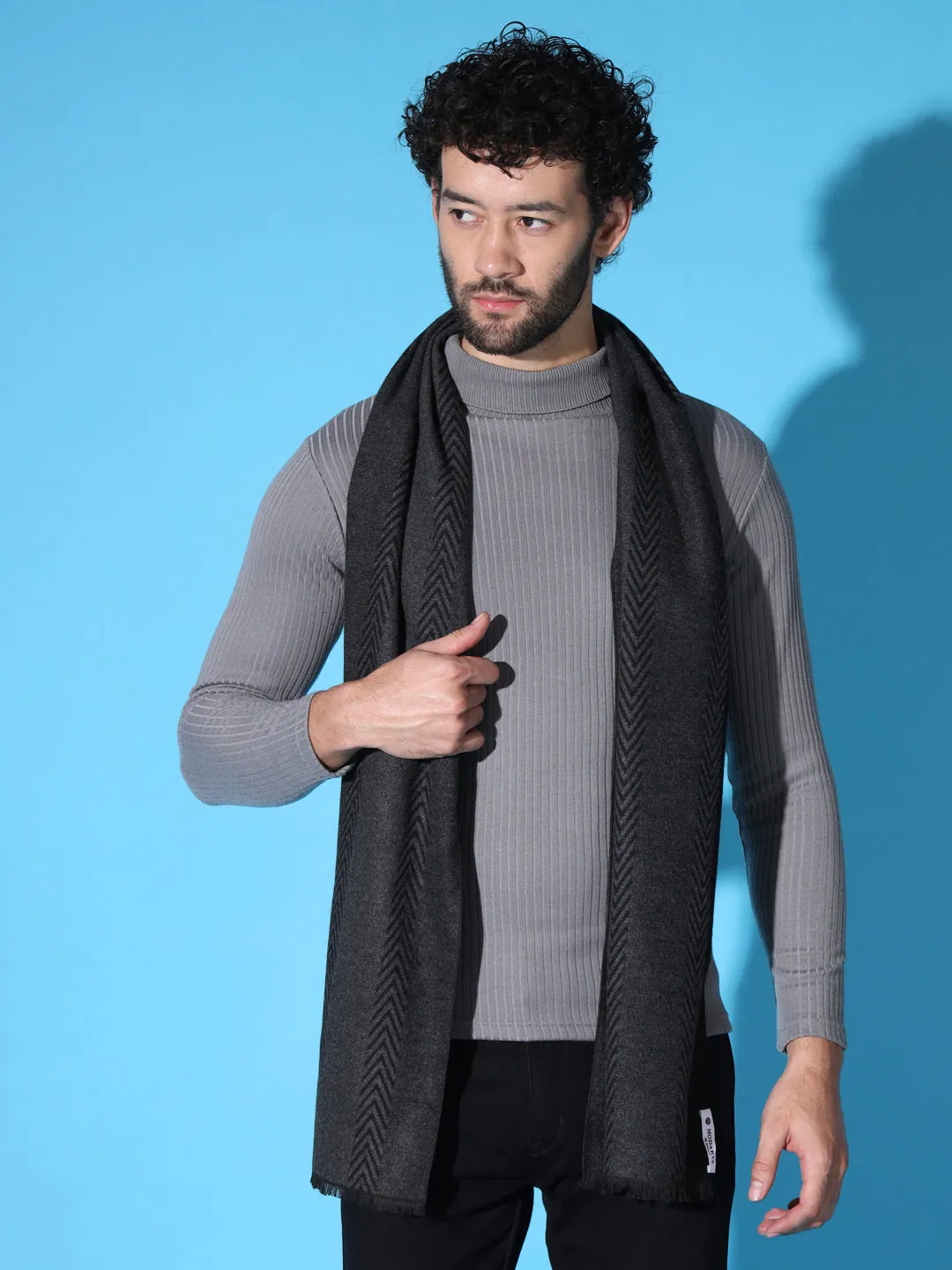 Classic herringbone black muffler for men