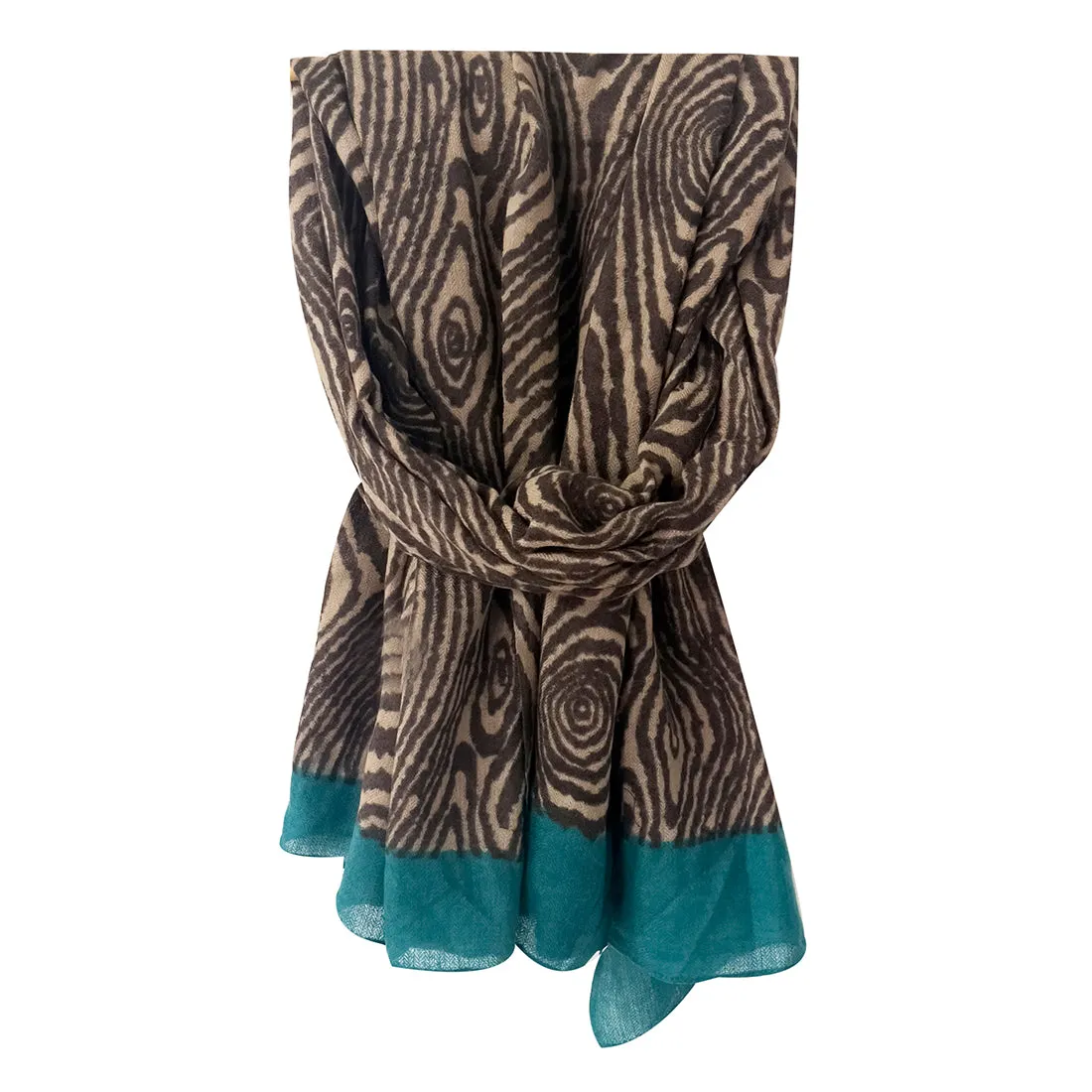 Contemporary Brown & Teal Abstract Printed Acrylic Winter Scarf