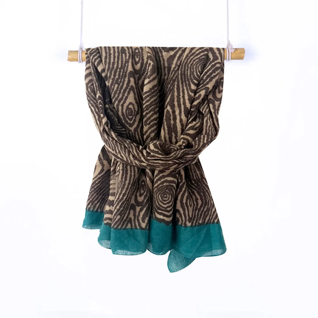 Contemporary Brown & Teal Abstract Printed Acrylic Winter Scarf