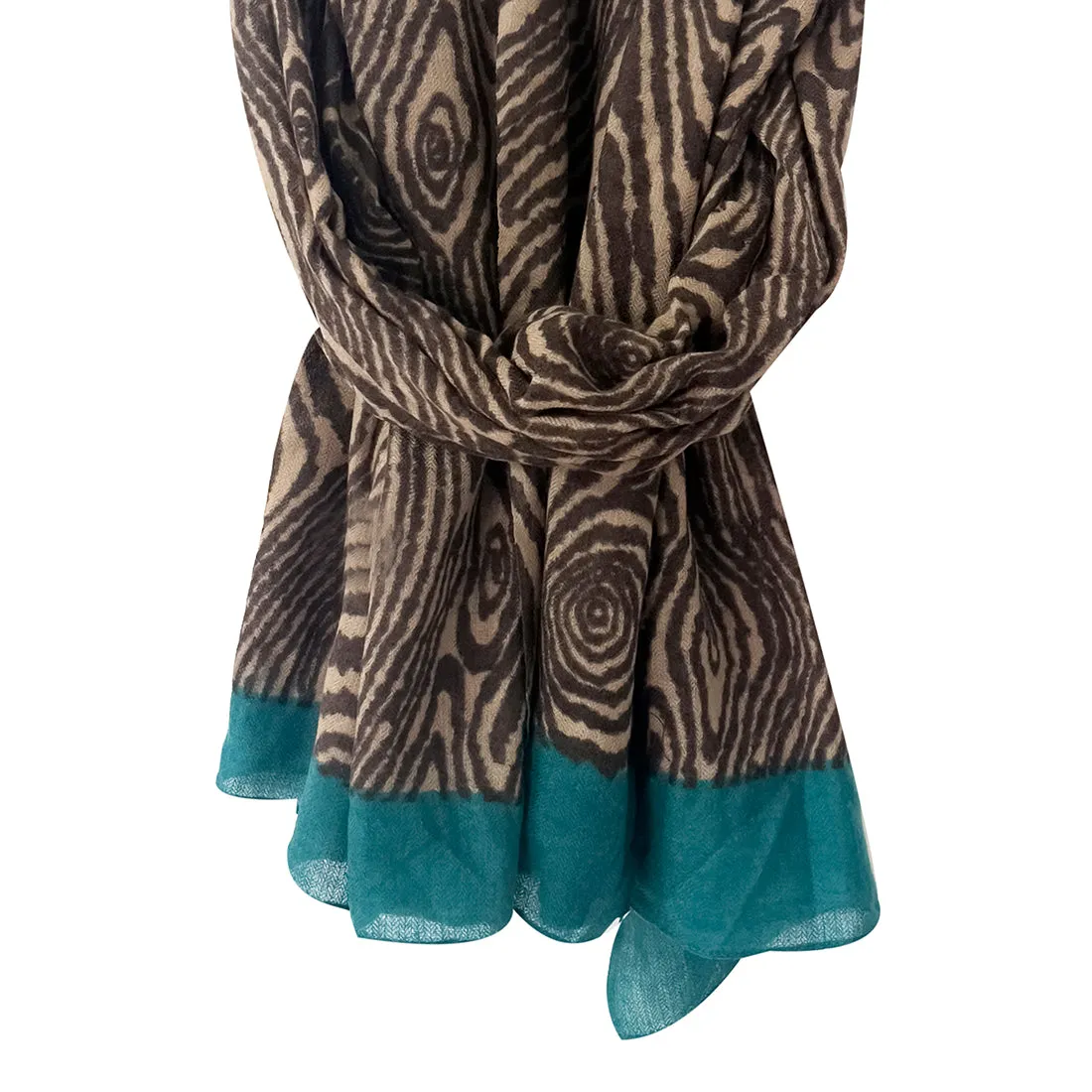 Contemporary Brown & Teal Abstract Printed Acrylic Winter Scarf