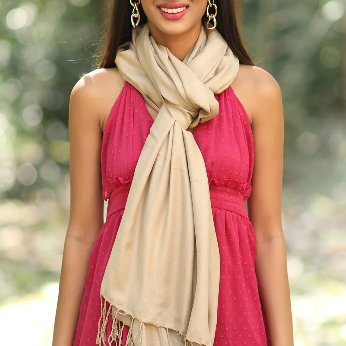 CONTEMPORARY SOLID BEIGE ACRYLIC SCARF