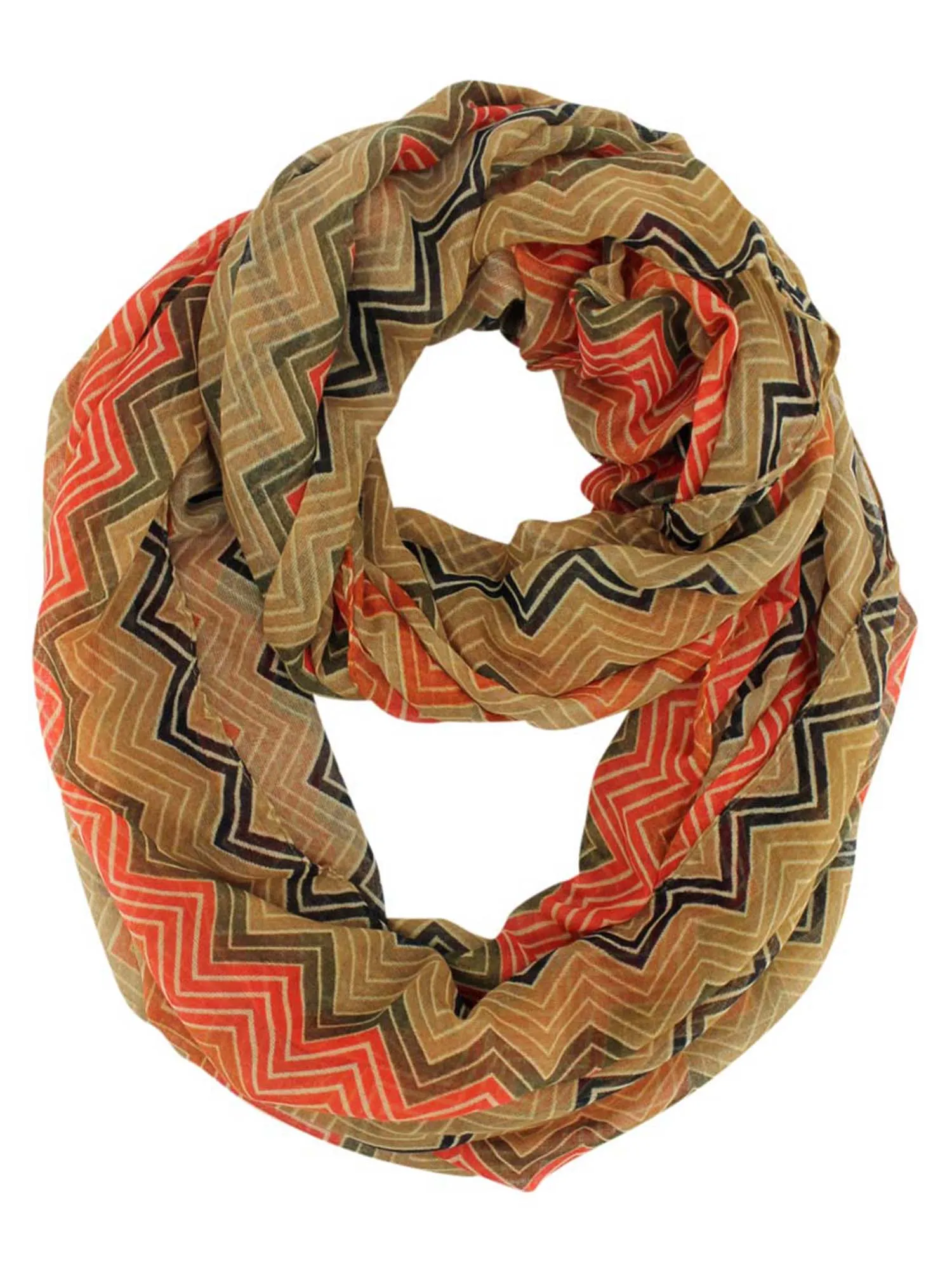 Coral Brown Beige Tribal Print Ring Scarf