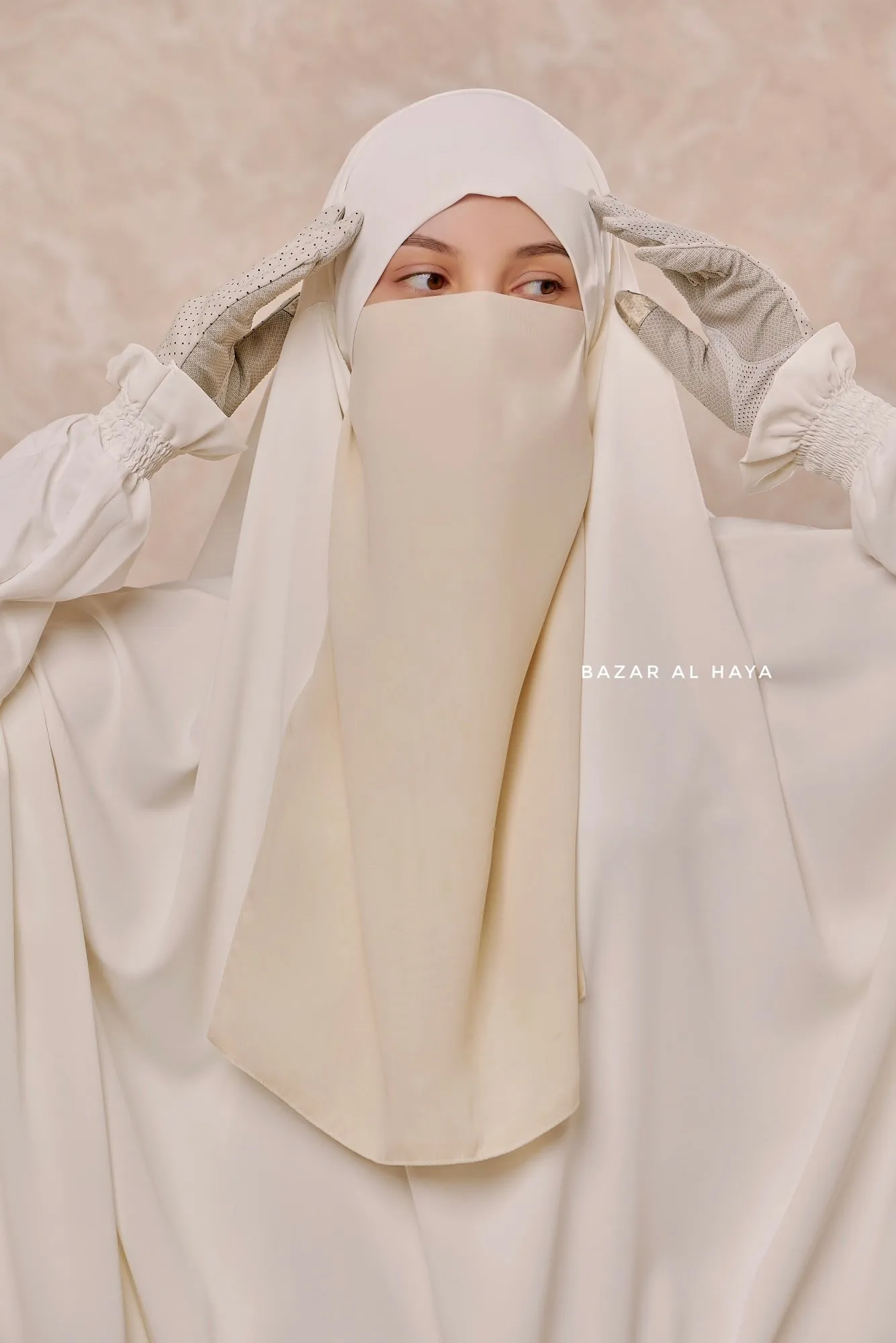 Creme Single Half Niqab - Super Breathable Veil