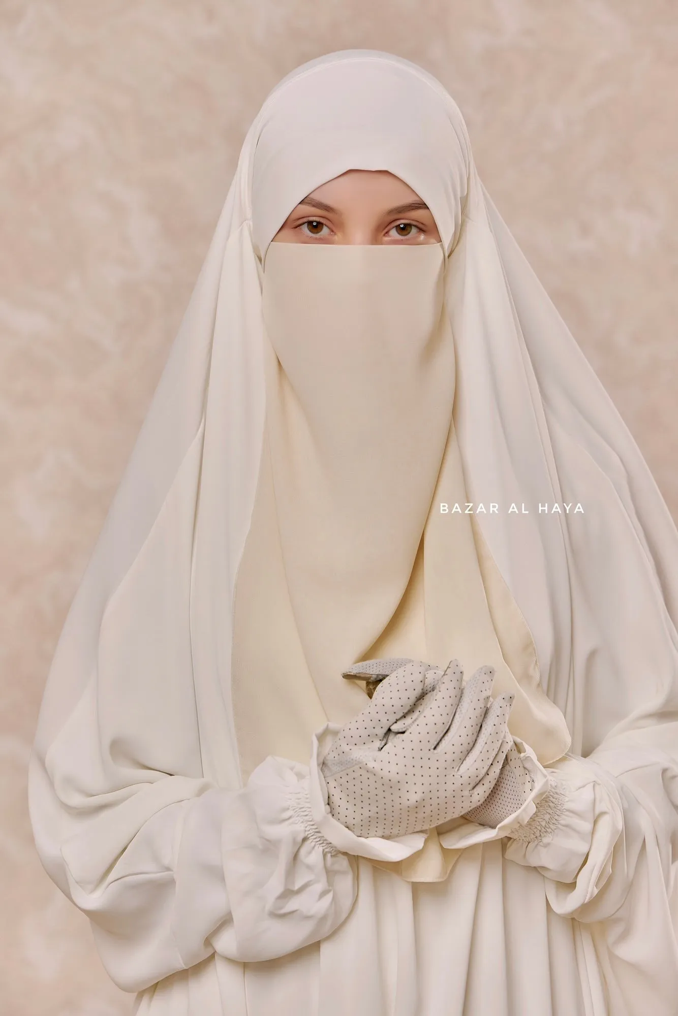 Creme Single Half Niqab - Super Breathable Veil