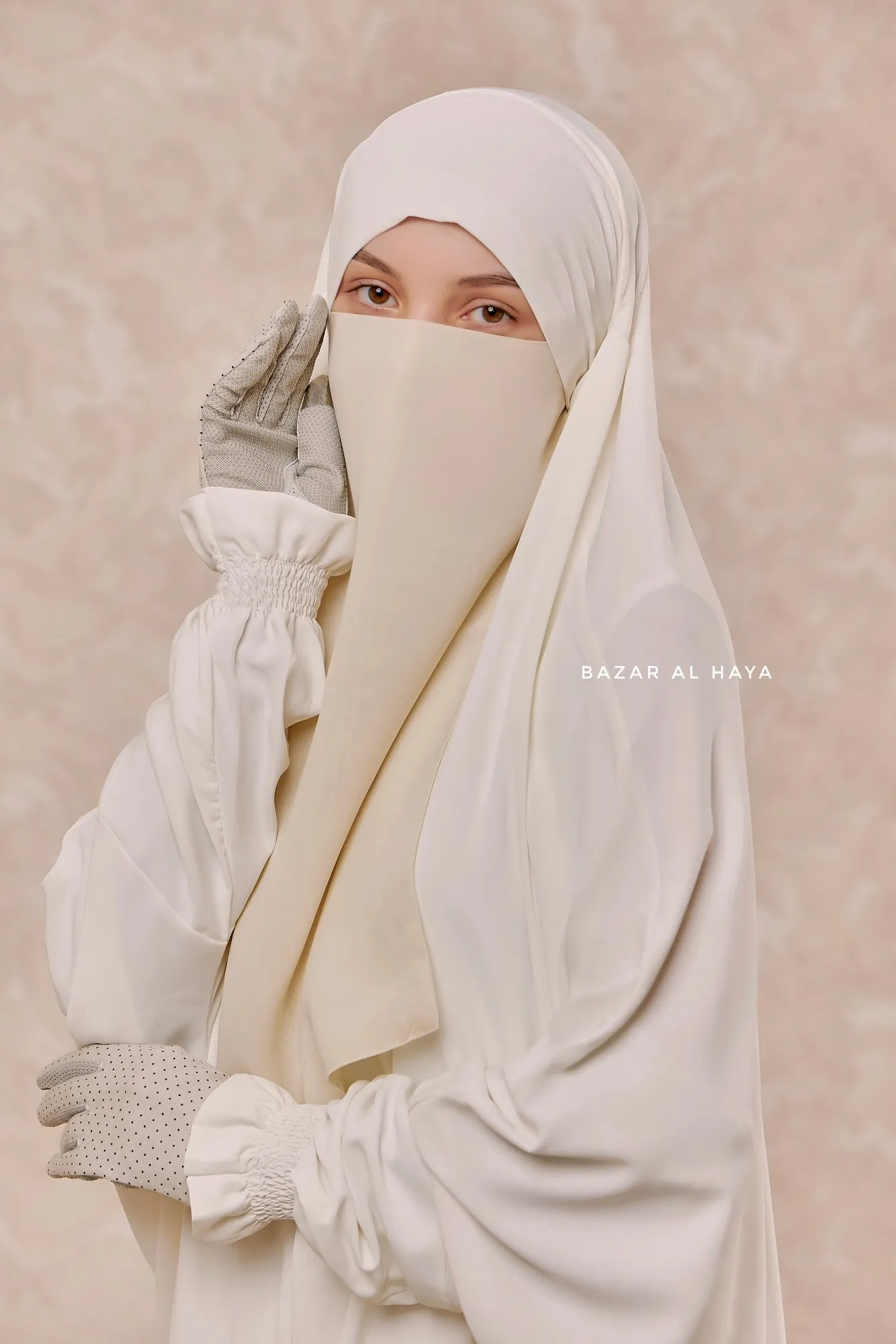 Creme Single Half Niqab - Super Breathable Veil