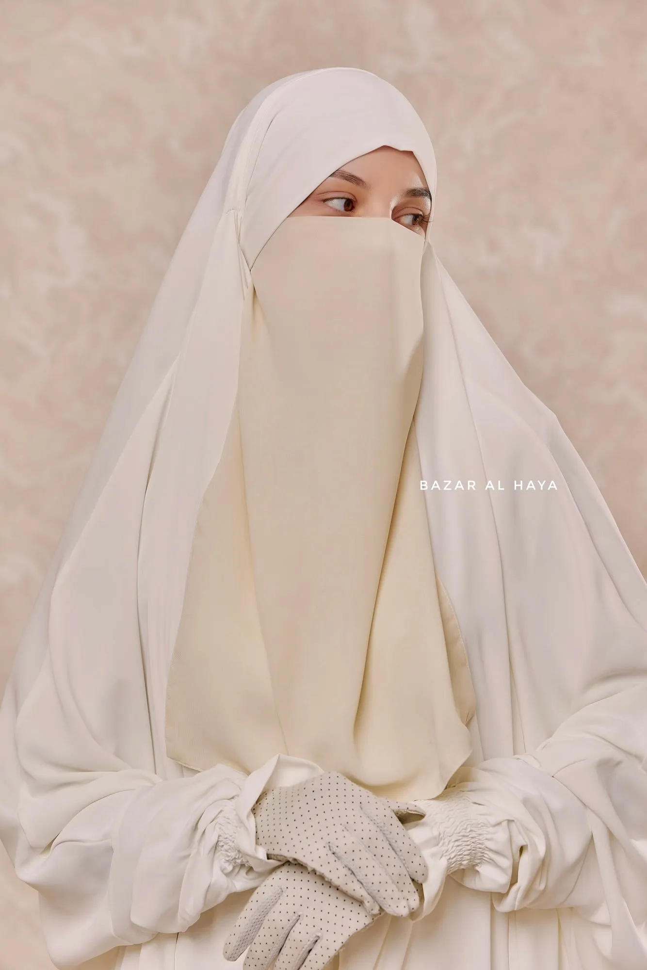 Creme Single Half Niqab - Super Breathable Veil