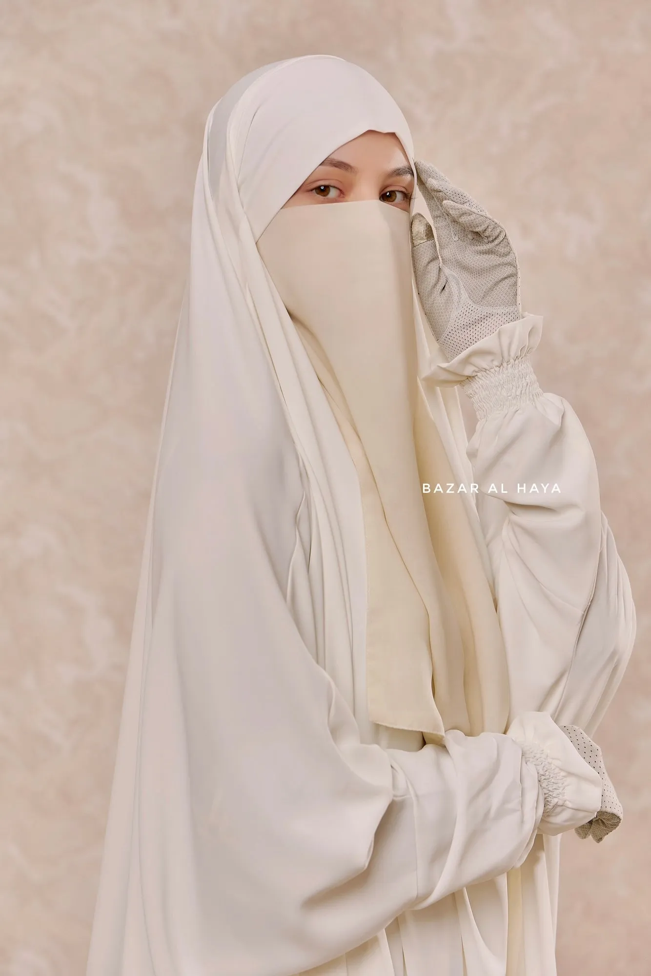 Creme Single Half Niqab - Super Breathable Veil