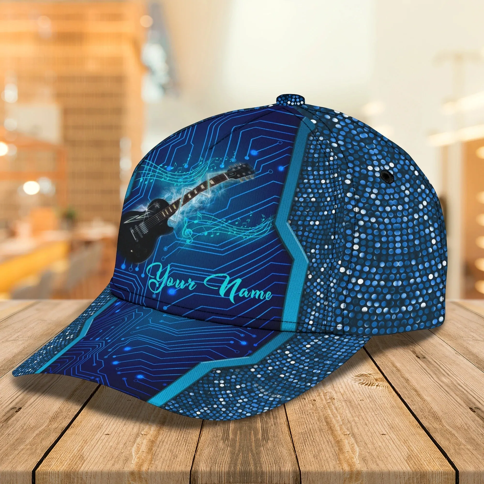 Custom Blue Guitar Baseball 3D Cap For Man And Woman, Colorful Classic Cap For Guitarist Musican