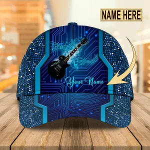 Custom Blue Guitar Baseball 3D Cap For Man And Woman, Colorful Classic Cap For Guitarist Musican