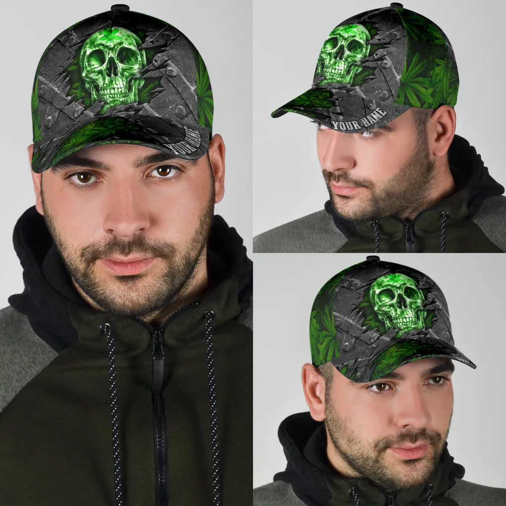 Custom Name Skull Weed Classic Cap