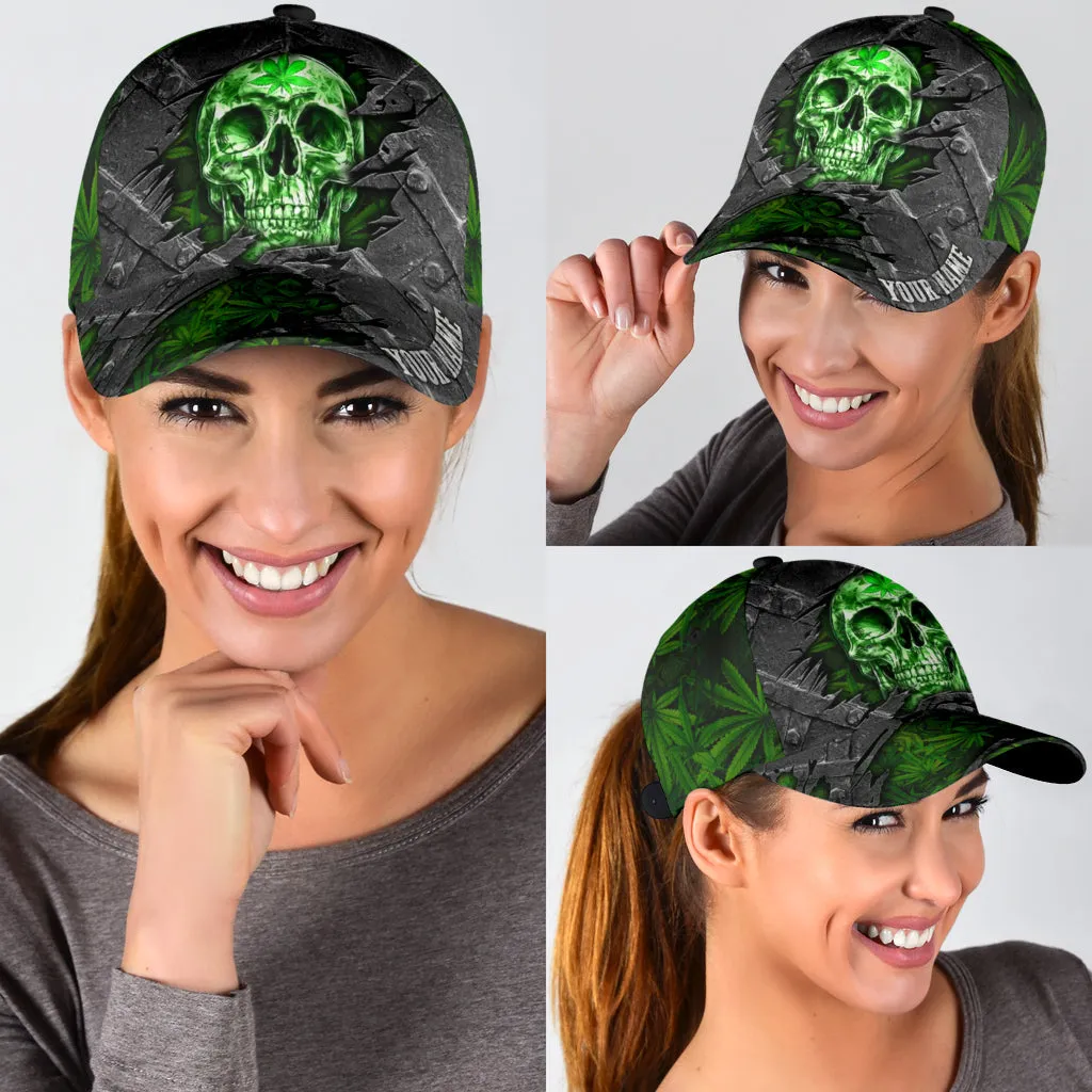 Custom Name Skull Weed Classic Cap