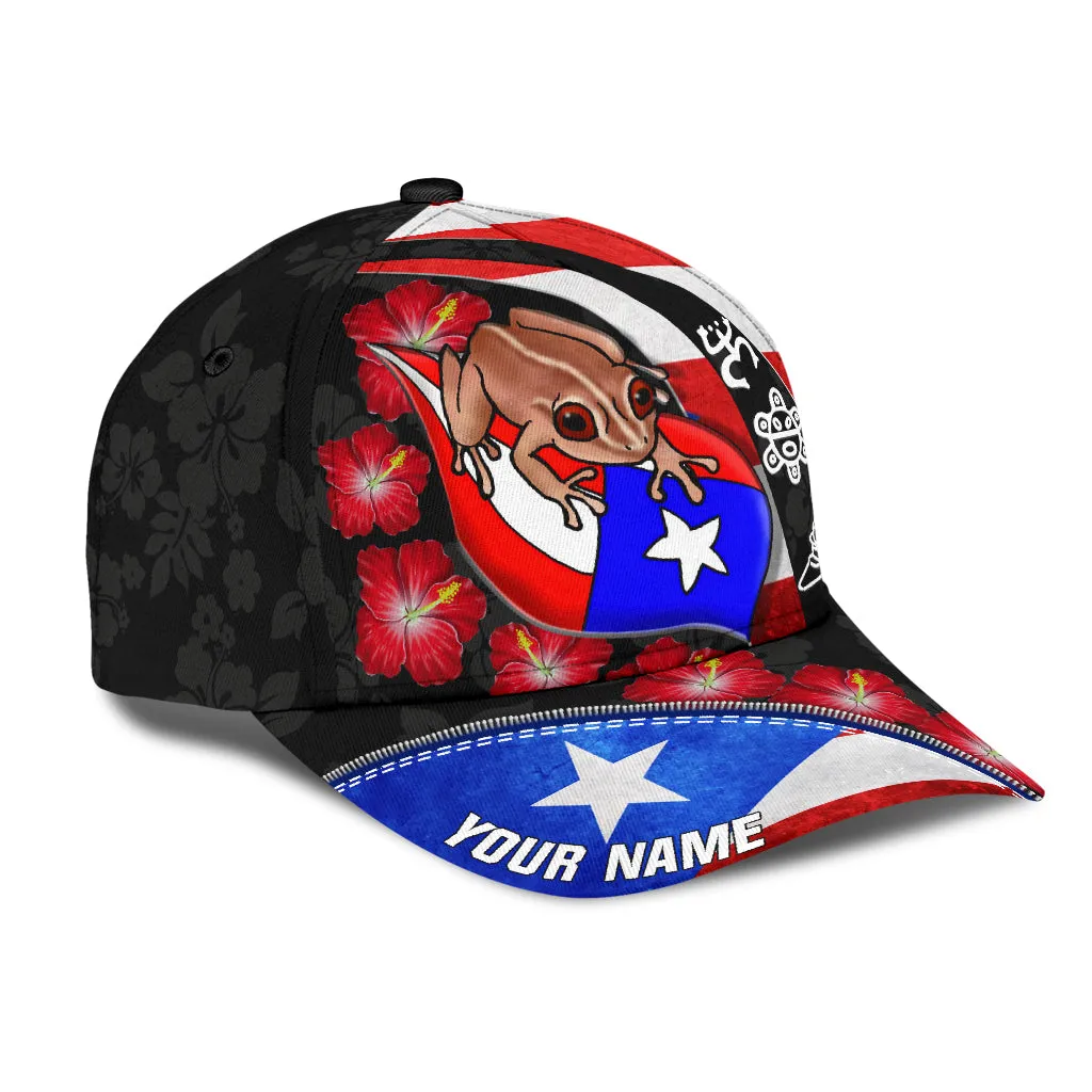 Customize Name Puerto Rico Coqui Maga Flower All Printed Classic Cap