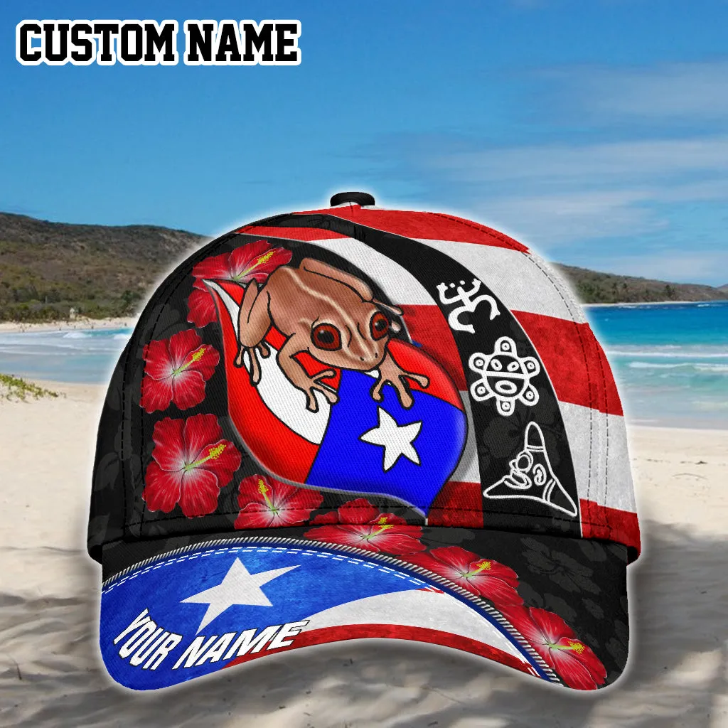 Customize Name Puerto Rico Coqui Maga Flower All Printed Classic Cap