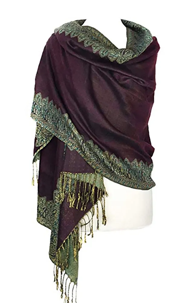 DB003-07 Grape Wine Border Print Pashmina Scarf