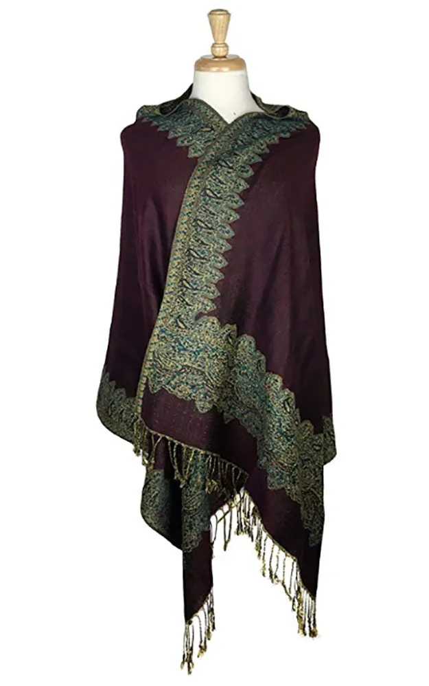 DB003-07 Grape Wine Border Print Pashmina Scarf